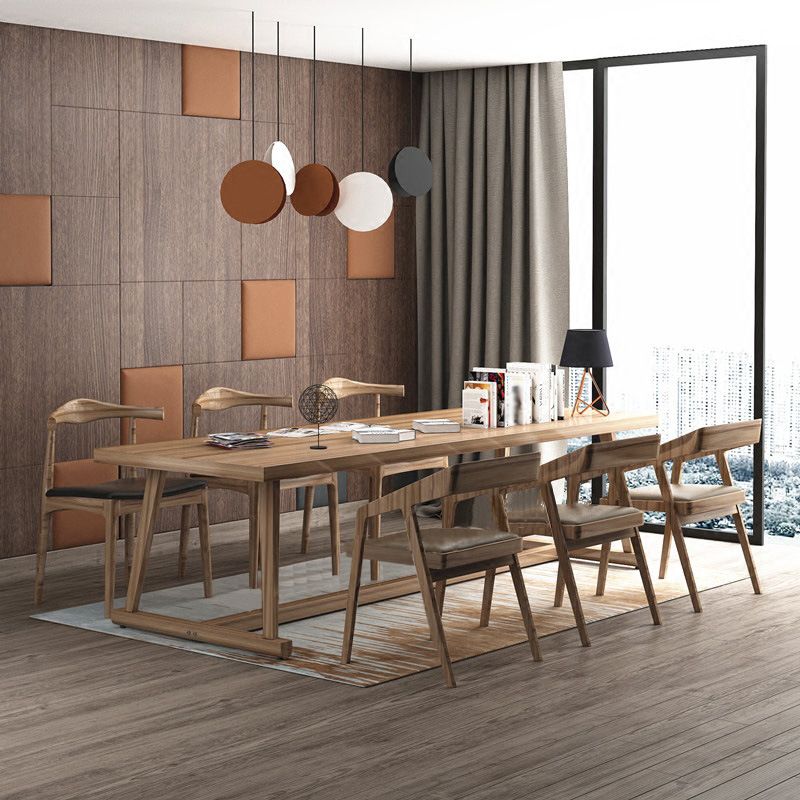 Table de salle à manger avec plateau en bois de pin, table de luxe traditionnelle avec base à tréteaux