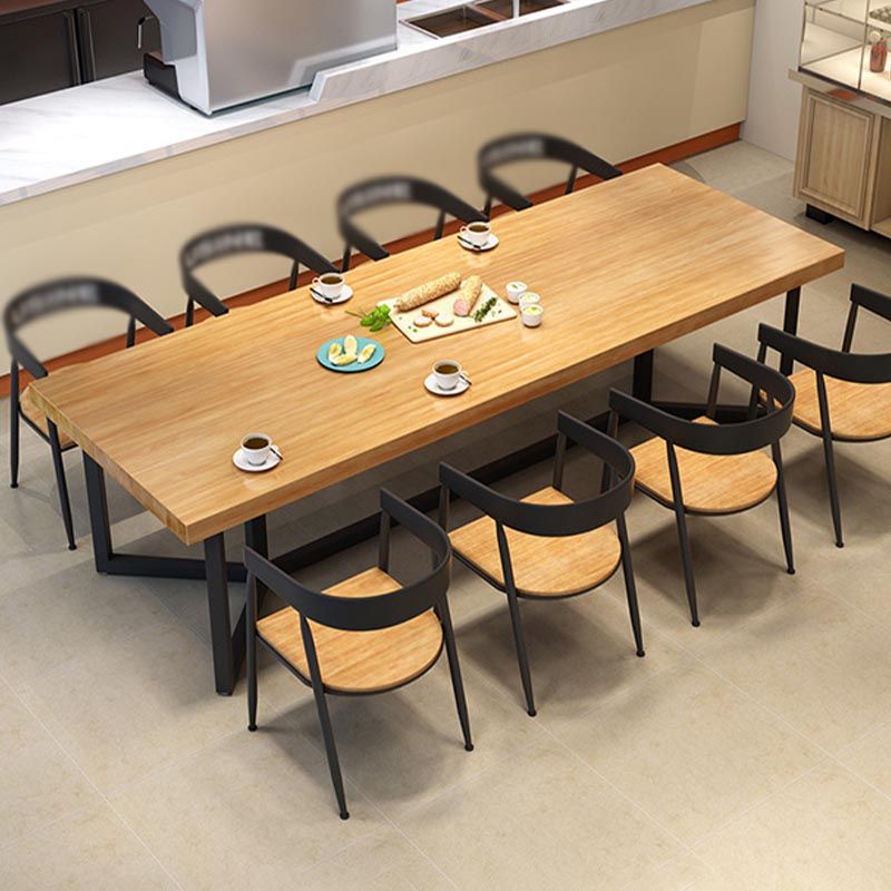 Black Metal Trestle Base Dining Table Rectangle Solid Wood Top Kitchen Dining Table