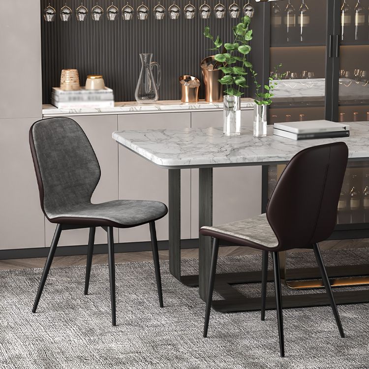 Faux Leather Contemporary Dining Room Chair Matte Finish Solid Back Dining Chairs