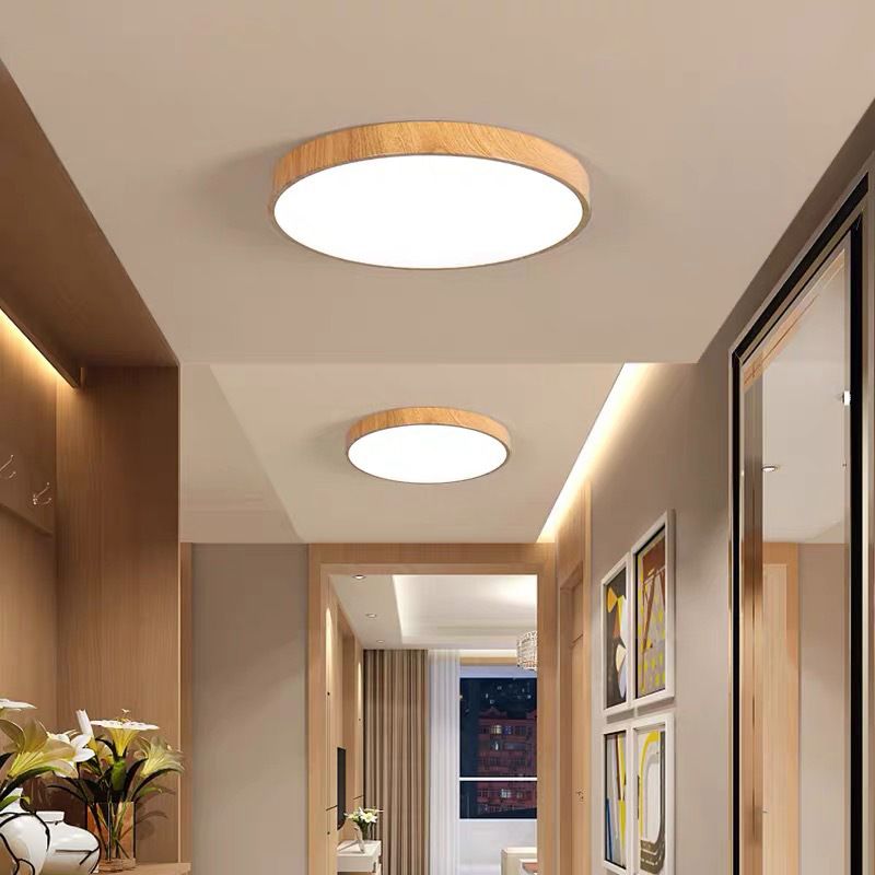Modern Circular Flush Mount Ceiling Fixture Wood Flush Light