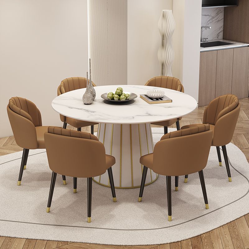 Glam Round Stone Dining Table 1/7 Pieces Dining Set for Dining Room