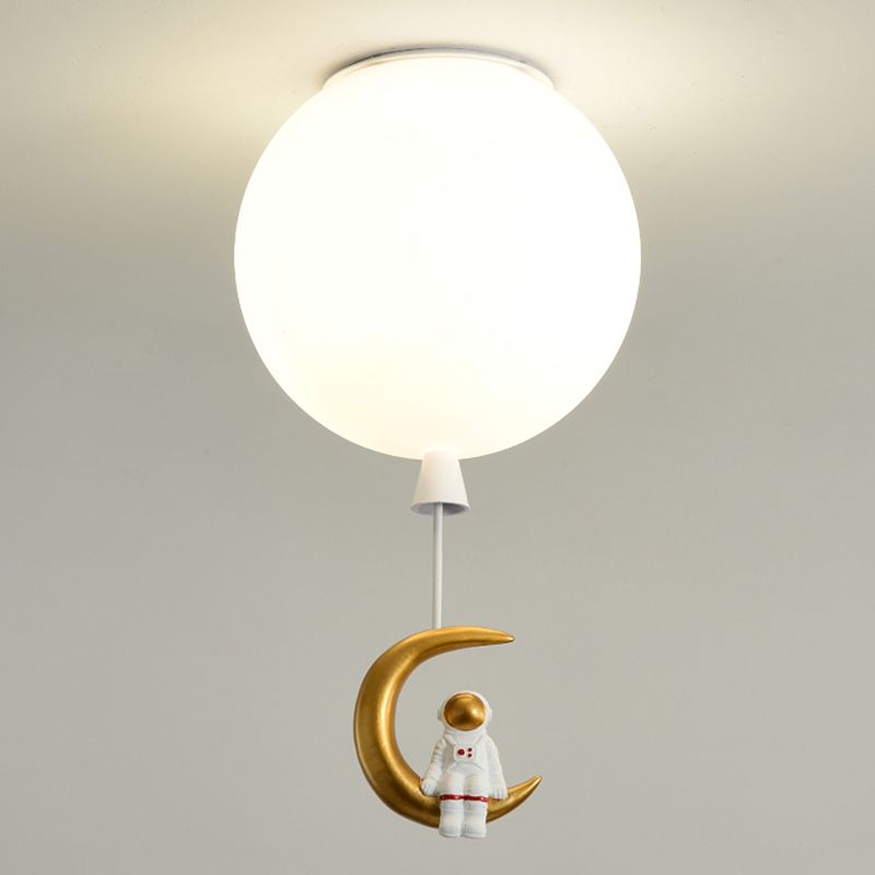 Round Children Room Ceiling Light with Cartoon Astronaut Pendant Frosted Acrylic Lampshade Flush-mount Light