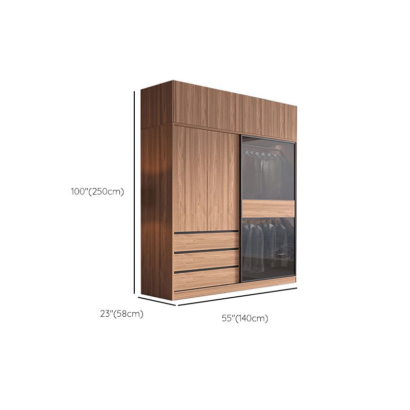 Sliding Wooden Wardrobe Closet Modern Brown Wardrobe Armoire