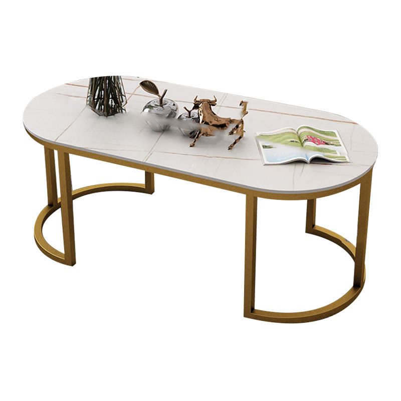 Glam Oval Stone Cocktail Table Standard Single Coffee Cocktail Table