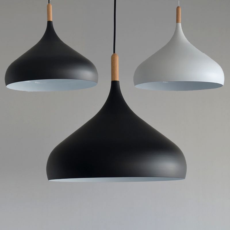 Modern Wooden Top Pendant Light, Minimalist Teardrop Shade Hanging Lamp for Living Room Bedroom