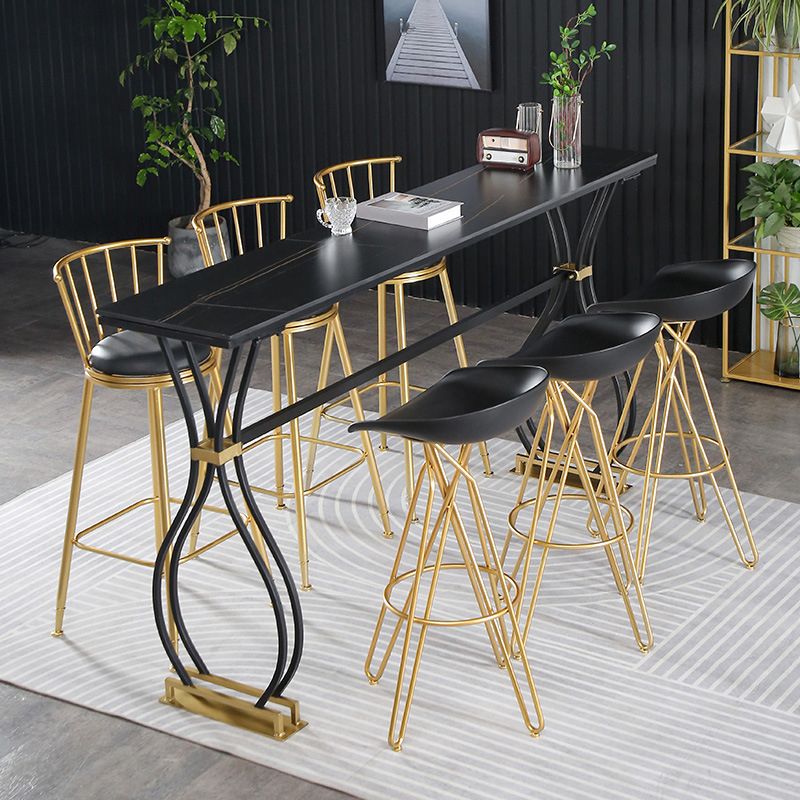 Rectangle Sintered Stone Dining Table Black and Metal Base Bar Table
