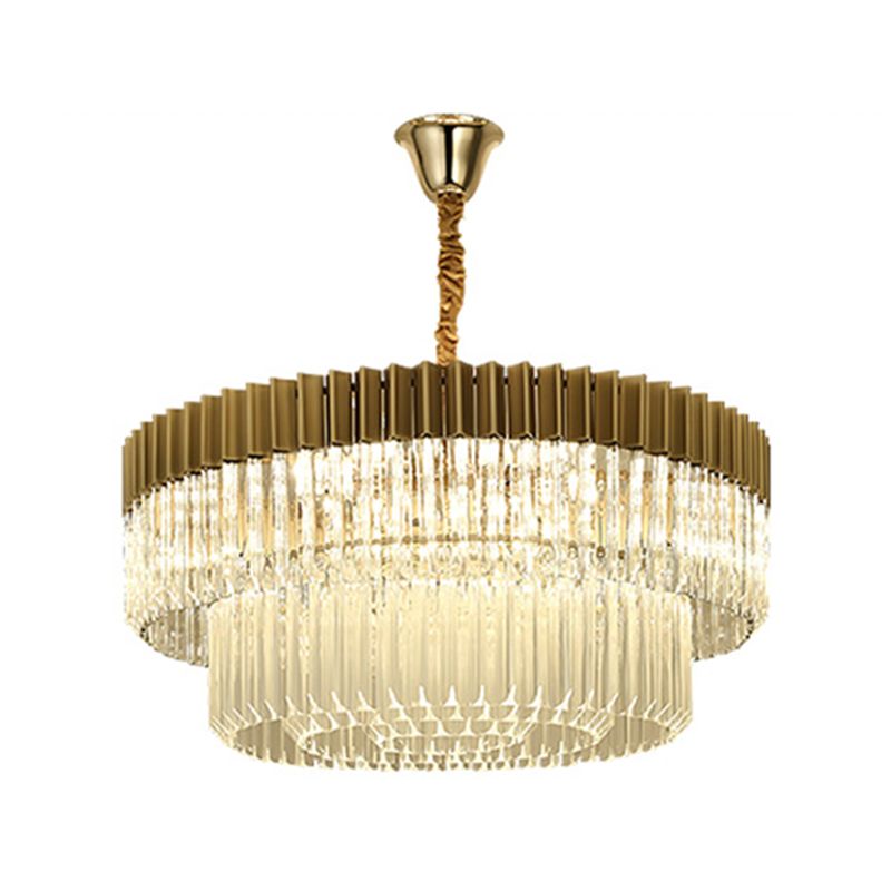 Brass 2 Tiers Chandelier Pendant Light Modernism 6 Heads Crystal Hanging Lamp for Living Room