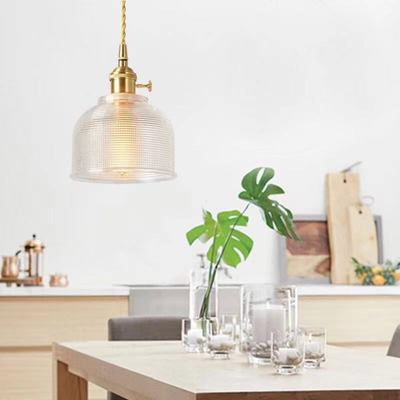 1-Licht-Anhängerlampe Japanischer Stil Ripple Glassschatten Hängende Lampe für Cafe