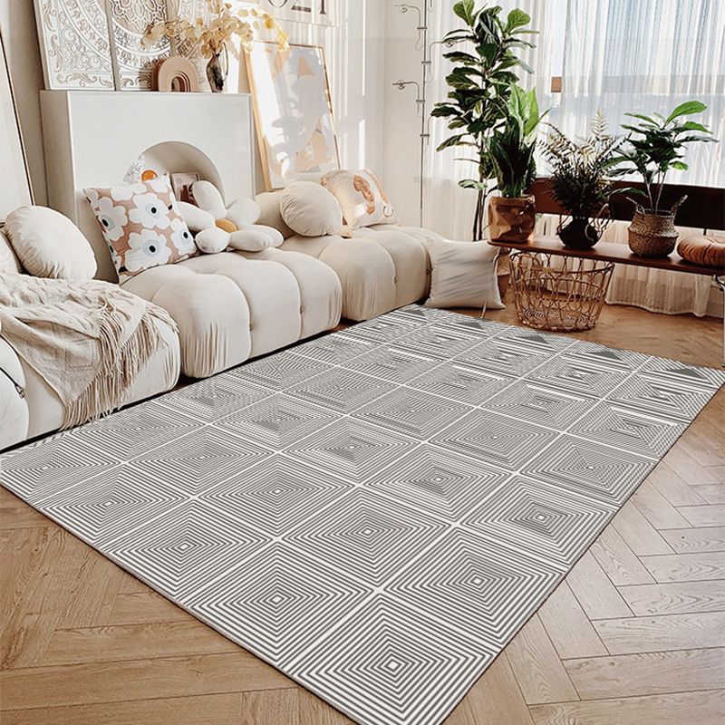 Gray Modern Rug Polyester Abstract Line Rug Non-Slip Backing Rug for Living Room