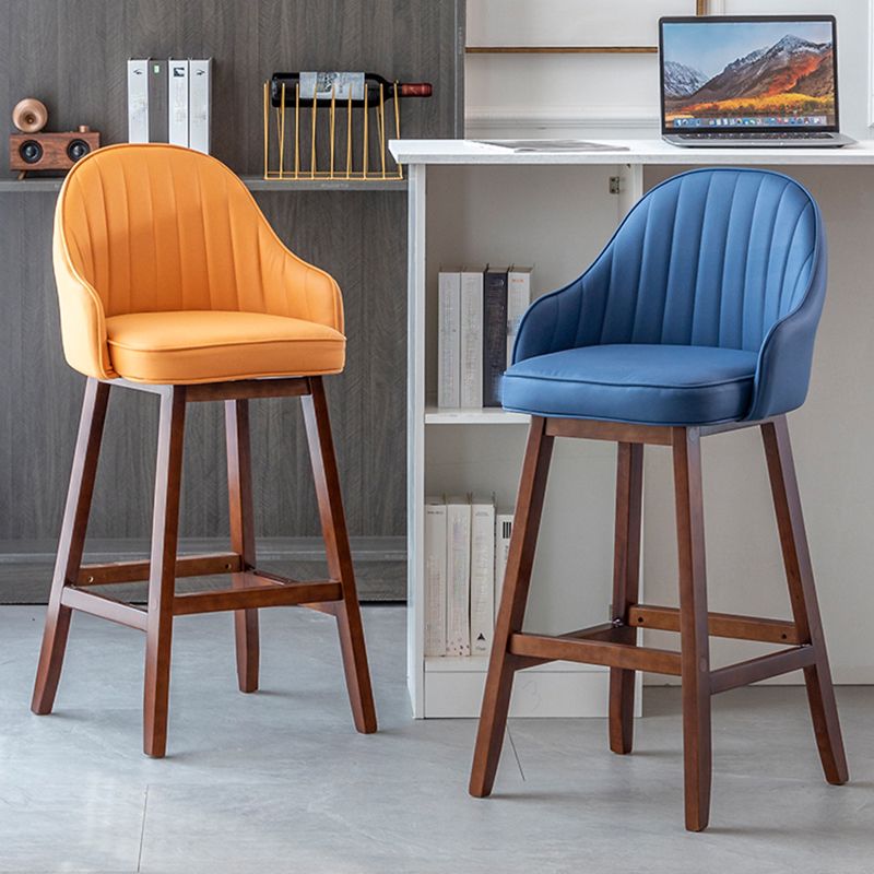 Bucket Upholstered Solid Wood Indoor Bar Stools with Footrest