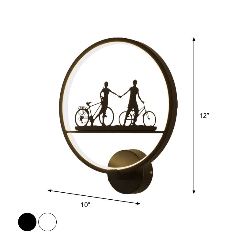 White/Black Round Wall Mural Lamp Nordic LED Metal Wall Mounted Light Fixture with Eiffel Tower/Couple Pattern