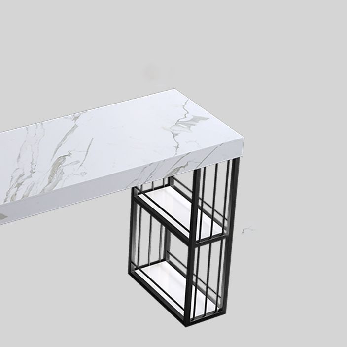 Contemporary Sintered Stone Top Counter Table with Double Pedestal