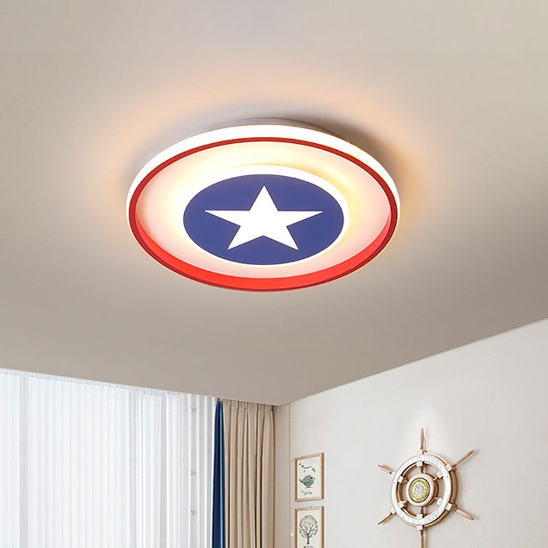 American Style Circular Ceiling Light Acryl Red LED Plafond Mount Light with Blue Star for Boys Bedroom