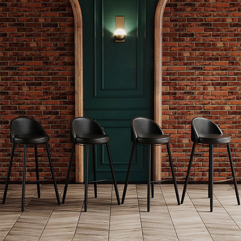 Faux Leather Armless Bar Stool Industrial Low Back Bar Chair with Metal Footrest