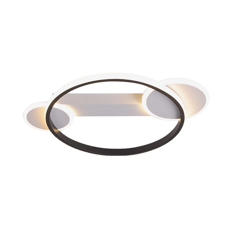 Outer Glow Hoop Silica Gel Ceiling Fixture Simple Black-White 16.5"/20.5" Dia LED Flush Mount Light in Warm/White Light