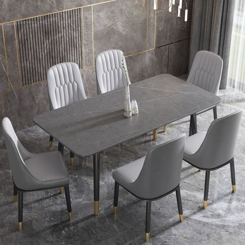 Rectangular Sintered Stone Dining Table Luxury Furniture with 4 Legs in Matte Finish Home