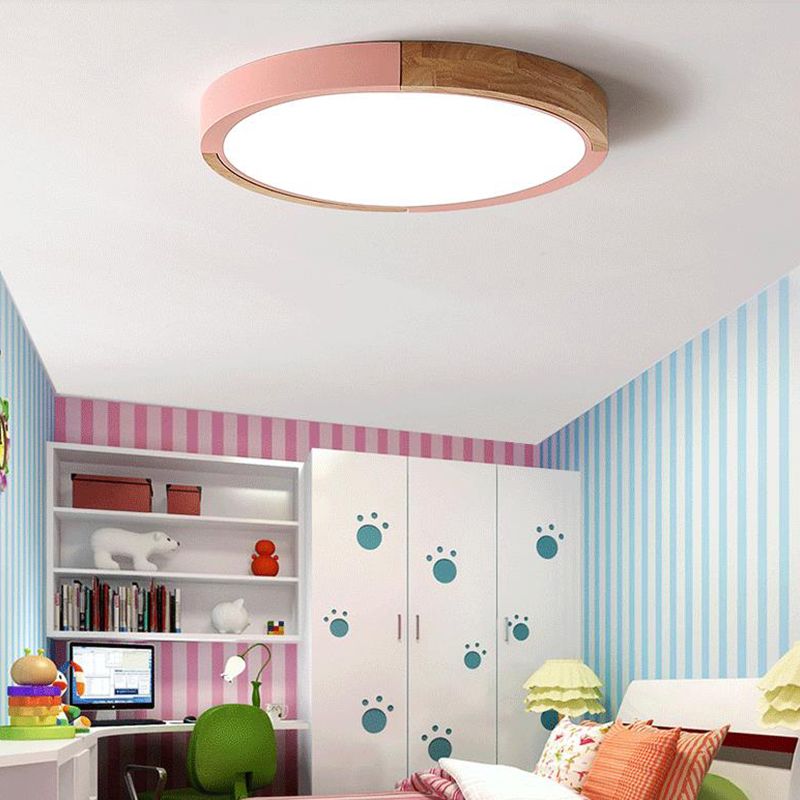 Circle Flush Mount Macaron Acrylic White/Pink/Yellow LED Ceiling Light Fixture in Warm/White Light, 16"/19.5" Wide