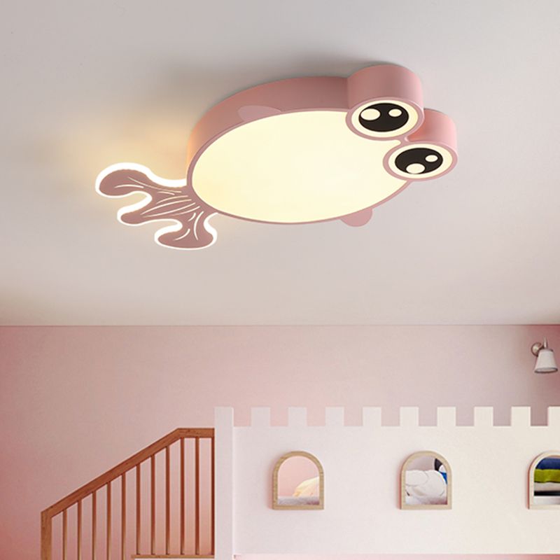 Acrylic Goldfish Flush Light Fixture Cartoon LED Flush Ceiling Lamp in Pink/Yellow for Kids Bedroom