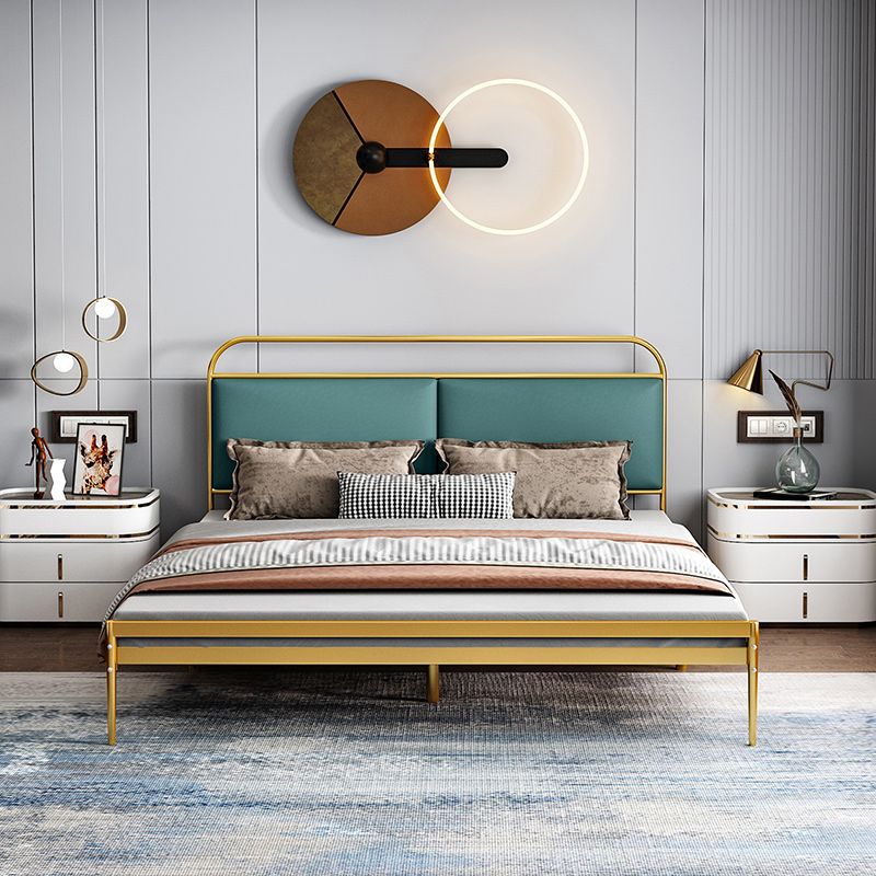 Metal Slat Bed 79 inch Wide with  RectangularUpholstered Headboard
