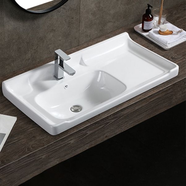 Modern Drop-in Bathroom Sink Rectangular Porcelain with Overflow Vessel Sink
