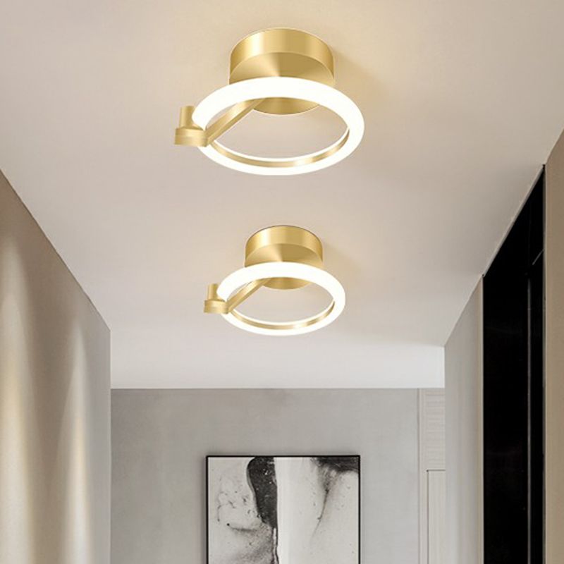 Small Flush Mount Ceiling Fixture Simplicity Metal Gold Finish Semi Mount Lighting for Corridor