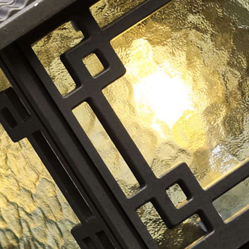 Contemporary Metal Pillar Lamp Square Shape Outdoor Waterproof Light with Glass Shade