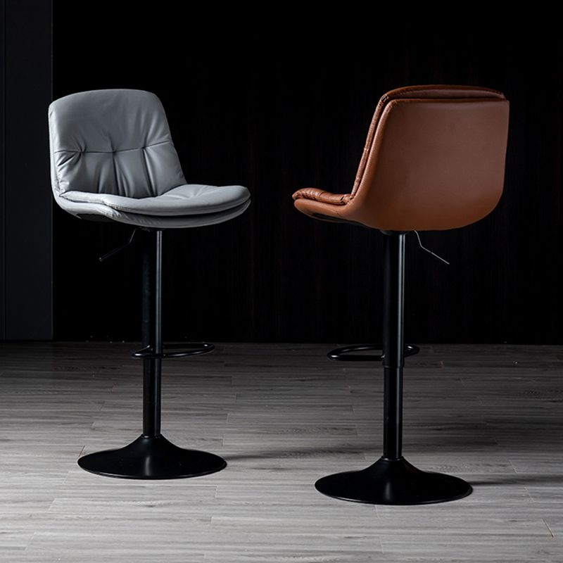 Modern Metal Barstool Faux Leather Footrest Stool Adjustable in Matte Finish