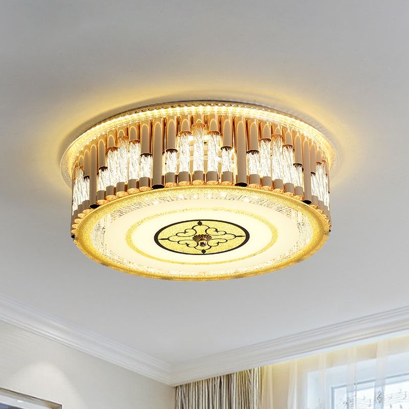 Drum Bedchamber Light Fixture Contemporary Clear Crystal Stripes LED Gold Flush Mount Lighting