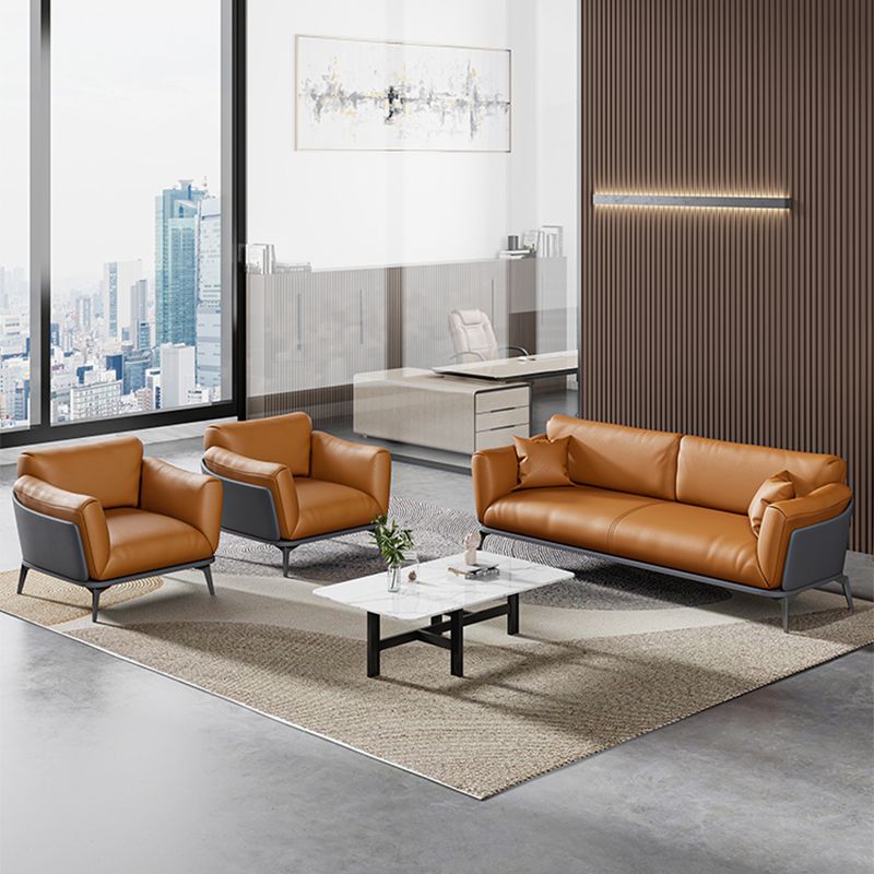 Contemporary Glam Faux Leather Sofa with Wear-resisting, Square Arm for Living Room