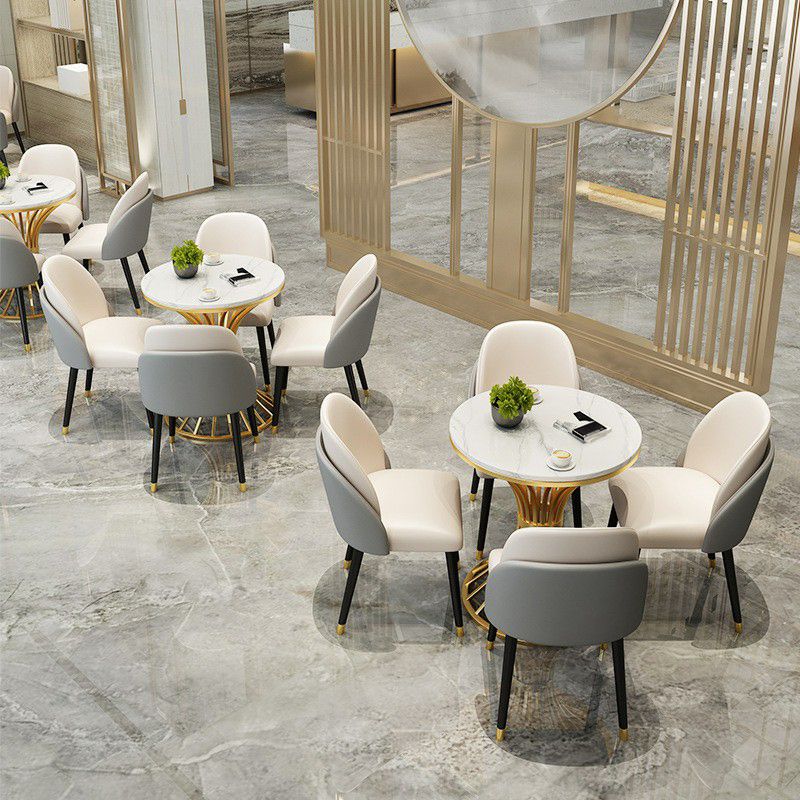 Metal Traditional Luxury Round Table for Dining Room Sintered Stone Table with Pedestal