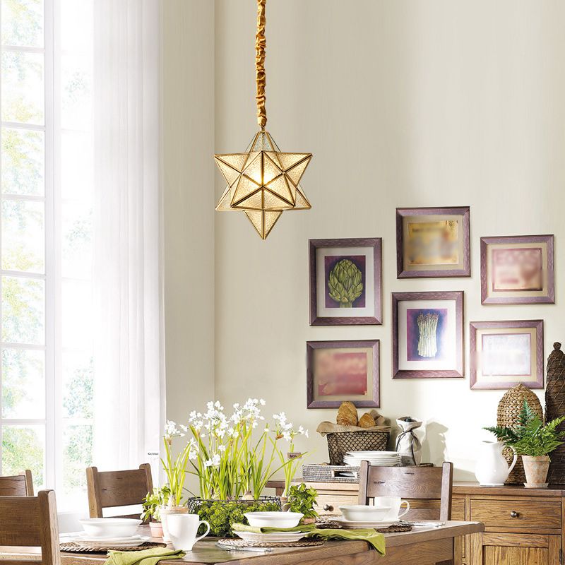 Luz de semi descarga de vidrio de ondulación en forma de estrella de 1 luces de comedor de 1 luces montura de techo de techo en oro