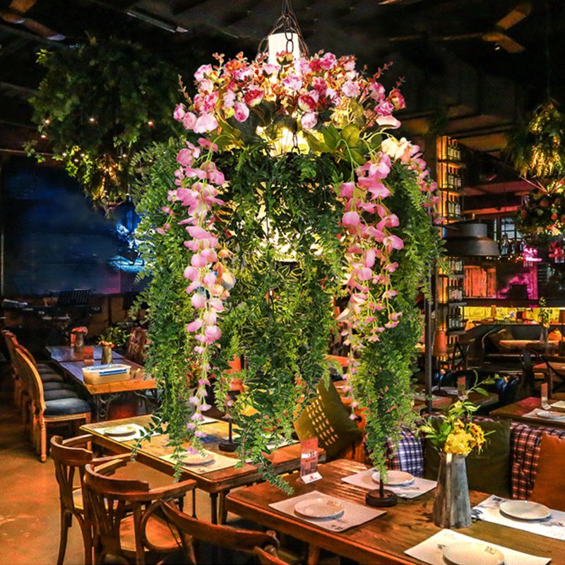 Farmhouse Plant Chandelier Light Metallic 4-Head Suspension Pendant for Restaurant