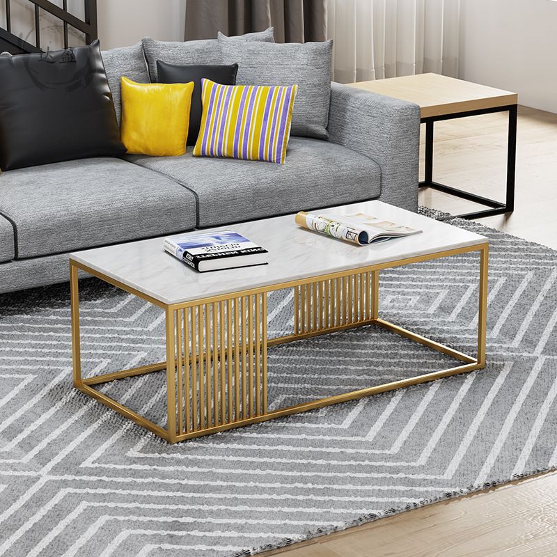 White Marble Top Coffee Table Metal Frame Coffee Cocktail Table