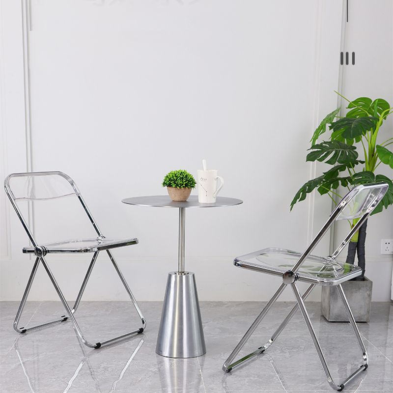 Contemporary Stainless Steel Round Side End Table with Metal Pedestal Leg