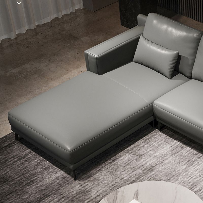 Square Arm Grey Pillowed Back Cushions Splayed Wooden Legs Sofa