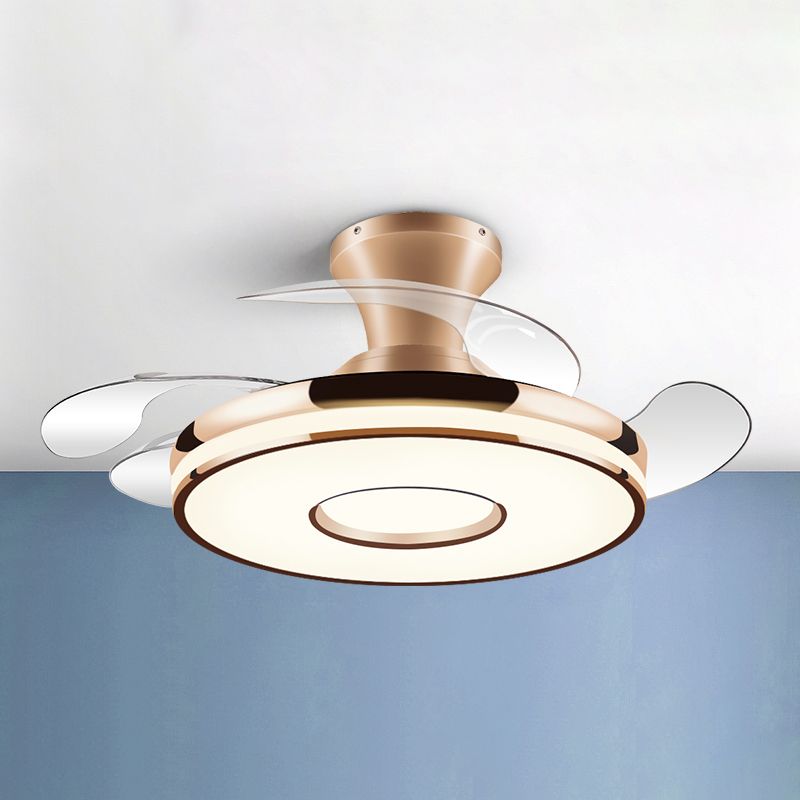 Round Ceiling Fan with Invisible Blades Modern Style Dining Room LED Semi Flush Light