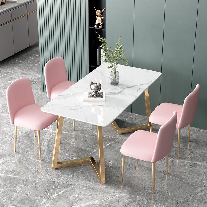Glam Iron Dinette Set 1/2/5 Pieces Dining Table Set with Rectangle Sintered Stone Top