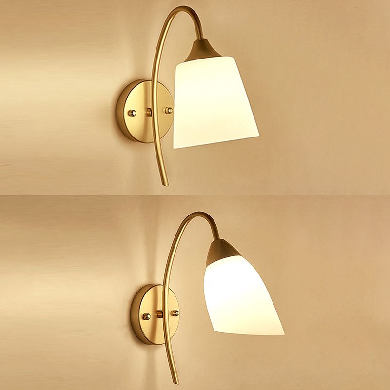 Gold Geometric Wall Lamp in Modern Creative Style Wrought Iron Wall Sconce with White Glass Shade