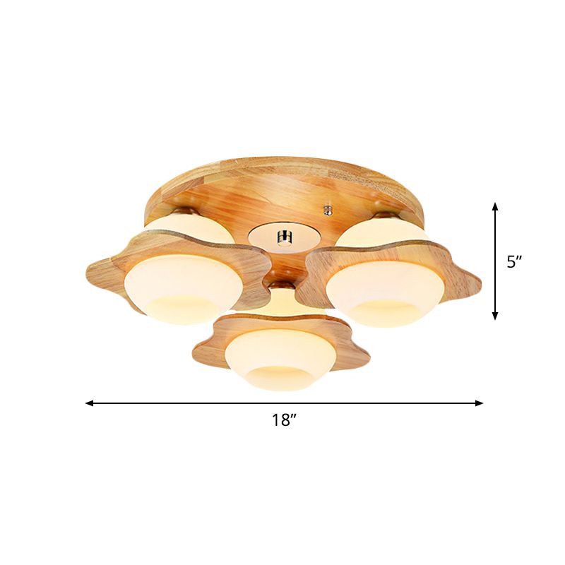 Trapped Floral Wood Flush Mount Modernist 3/5 Lights Beige Flush Lamp Fixture with Ball Frosted Glass Shade