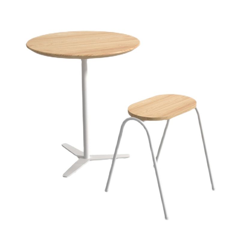Metal Modern Round Dining Table Pine Wood Top Table for Kitchen