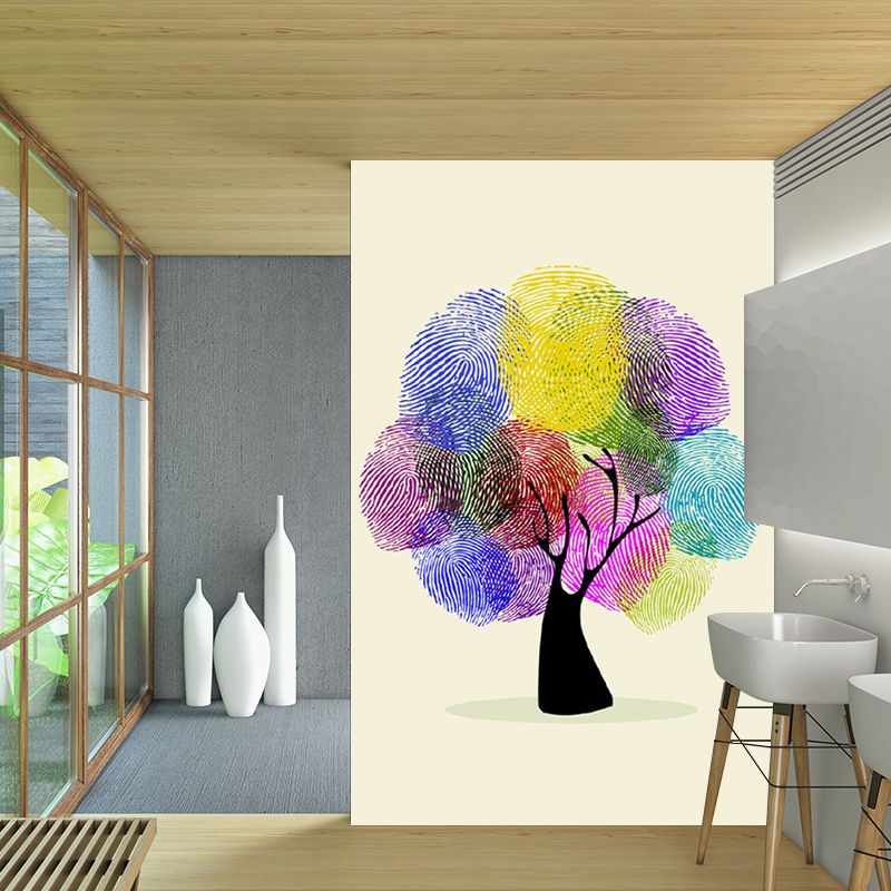 Creative Finger Print Tree Murals Blue-Purple-Yellow Water Resistant Wall Covering for Home