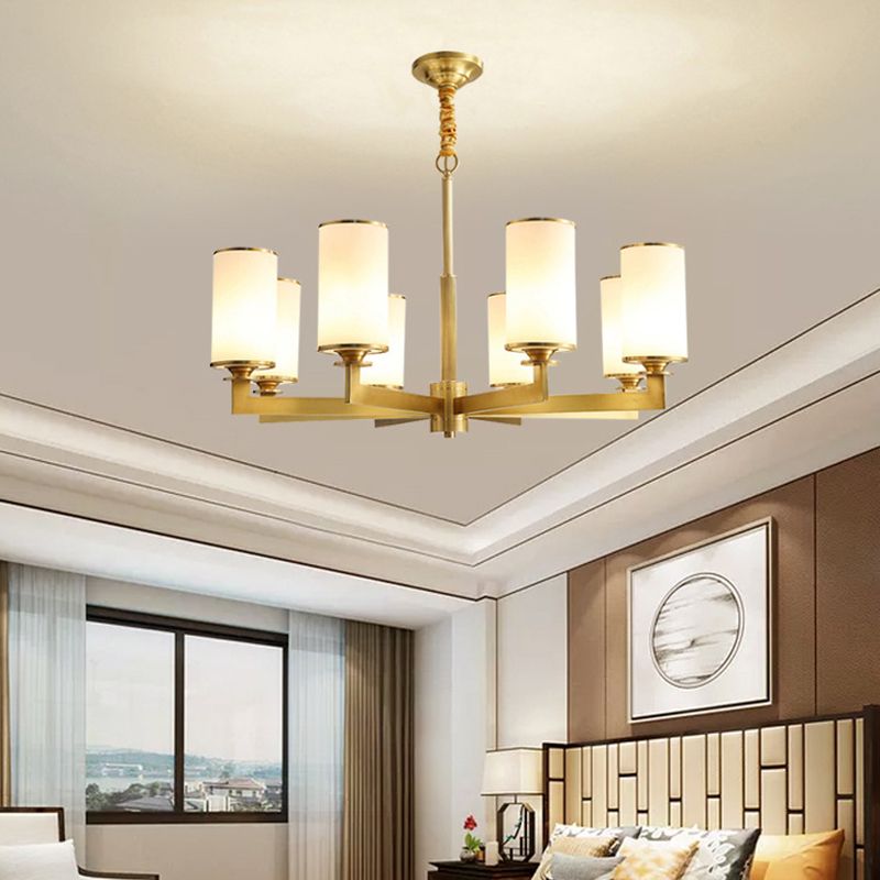 Post-Modern Metal Hanging Chandelier Light Cylindrical Glass Shade Ceiling Chandelier for Living Room