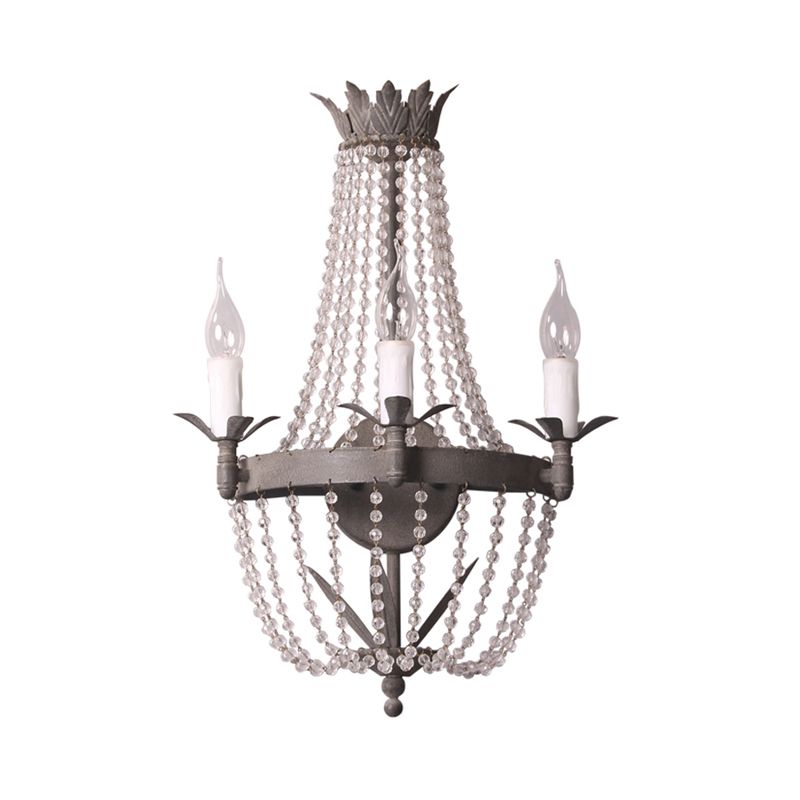 Kralen houten wandbevestiging verlichting traditionele stijl 3 lichten slaapkamer sconce in grijs