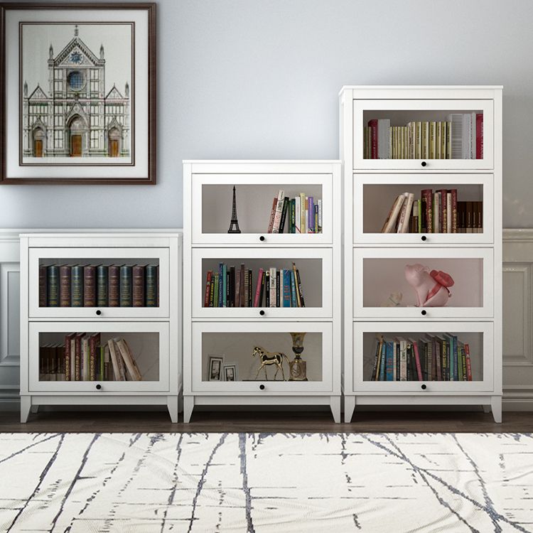 White Manufactured Wood Standard Bookcase Modern Bookshelf with Glass Doors