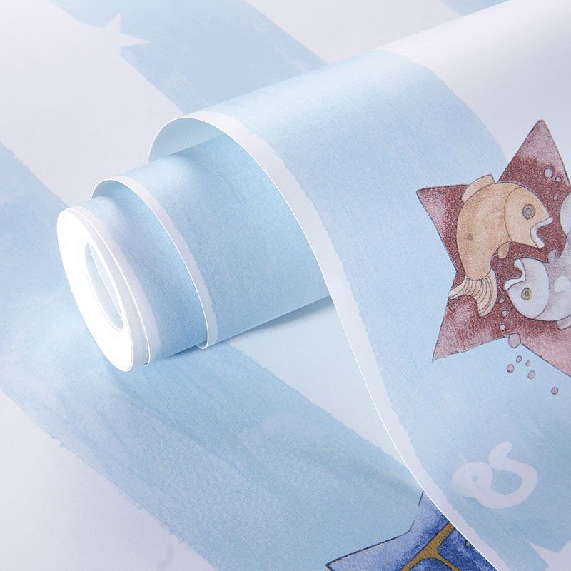 33' x 20.5" Minimalist Wallpaper Roll for Children's Bedroom with Cartoon Star and Stripe Design in Soft Color