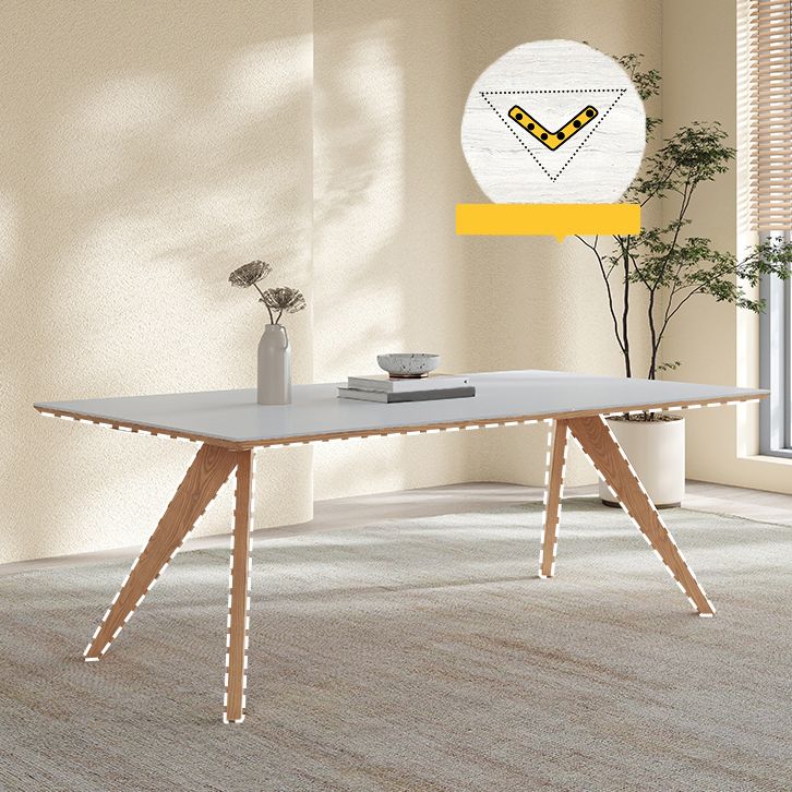 Modern Solid Wood Dining Table White Rectangular Top with Solid Wood Legs