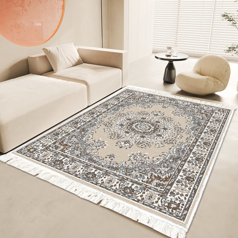 Bohemian Tribal Pattern Carpet Polyester Fringe Rug Washable Indoor Rug for Living Room