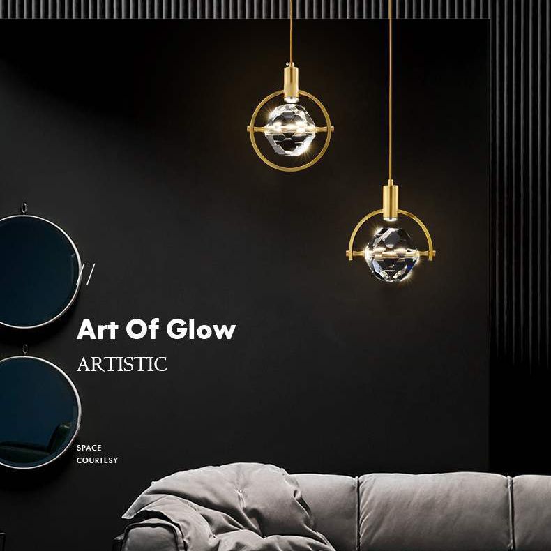 Crystal Gold LED Pendant Light in Modern Luxury Style Copper Globe Hanging Lamp for Interior Spaces