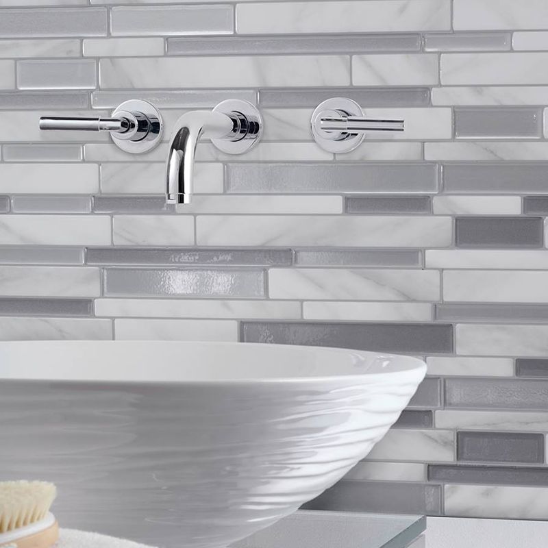 Grey Farmhouse Stick Wallpaper Panels 10.6' x 9.8" Brick Look Wall Decor for Kitchen