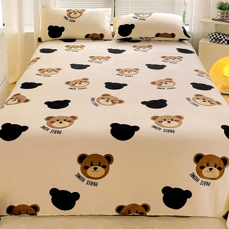 Modern Fitted Sheet Bear Print Wrinkle-Free Fade Resistant Flannel Fitted Sheet